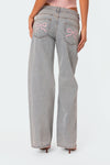 Jean large - jeans gris clair pour femmes avec détails en nœud