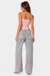 Jean large - jeans gris clair pour femmes avec détails en nœud