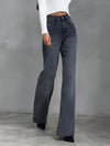 Jeans en denim gris à imprimé léopard - élégants pantalons flare pour femmes
