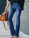 Jeans flared taille haute bleu moyen pour femmes - pantalons en denim décontractés
