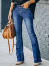 Jeans flared taille haute bleu moyen pour femmes - pantalons en denim décontractés