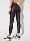 Jeans skinny noirs taille haute en simili cuir - pantalons tendance pour dames