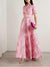 Robe longue femme à manches bouffantes - détails floraux luxueux en rose pour les soirées