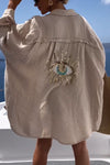 Chemise d'été légère pour femme avec motif œil - combinaison chic pour se détendre au bord de la piscine