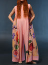 Jumpsuit fleuri sans manches en rose pour femmes