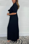Robe maxi plissée femme - look décontracté élégant avec des manches courtes stylées