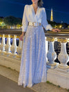 Ensemble de deux pièces pour femmes - haut élégant en v et jupe longue scintillante pour les occasions spéciales