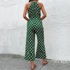 Jumpsuit vert à pois - design tendance à col halter pour femmes