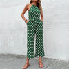 Jumpsuit vert à pois - design tendance à col halter pour femmes