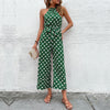 Jumpsuit vert à pois - design tendance à col halter pour femmes