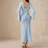 Robe en tricot pour femme avec manches évasées - robe midi élégante en crochet pour dames
