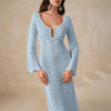 Robe en tricot pour femme avec manches évasées - robe midi élégante en crochet pour dames