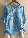 Blouse en lin chic pour femmes - haut tendance d'été avec imprimé feuillage