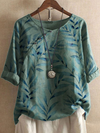 Blouse en lin chic pour femmes - haut tendance d'été avec imprimé feuillage