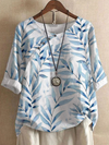 Blouse en lin chic pour femmes - haut tendance d'été avec imprimé feuillage