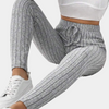 Leggings gris - élégants pantalons à taille haute en ribette pour femmes