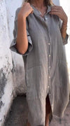 Robe midi en lin décontractée avec détails de boutons - robe d'été aérienne pour un look quotidien