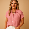 Chemise à manches courtes légère pour femmes - blouse décontractée pour l’été