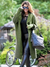 Manteau à capuche tricoté oversize vert - cardigan long élégant pour femmes