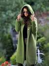 Manteau à capuche tricoté oversize vert - cardigan long élégant pour femmes