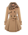 Manteau en mélange de laine pour femmes - élégant trench double boutonnage avec ceinture