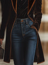Manteau en velours - élégante outerwear longue pour femmes