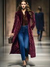 Manteau long en velours imprimé léopard - vêtements d'extérieur élégants pour femmes