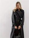 Manteau trench en cuir - long manteau noir élégant pour femmes