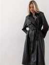 Manteau trench en cuir - long manteau noir élégant pour femmes