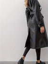 Manteau trench en cuir - long manteau noir élégant pour femmes
