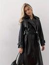 Manteau trench en cuir - long manteau noir élégant pour femmes