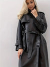 Manteau trench en cuir - long manteau noir élégant pour femmes