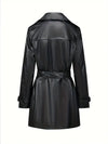 Manteau trench en cuir - manteau noir long et élégant pour femme