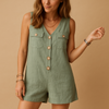 Jumpsuit femme avec détails boutons - combinaison en coton élégante sans manches pour vos sorties décontractées