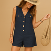 Jumpsuit femme avec détails boutons - combinaison en coton élégante sans manches pour vos sorties décontractées