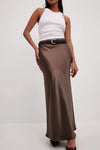Jupe midi en satin - jupe féminine élégante avec fente haute