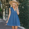 Robe en coton casual pour femmes - mini robe aérienne avec manches volantes et détails en broderie pour sorties estivales