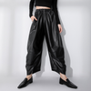 Pantalon en cuir large taille haute - pantalon noir femme