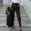Pantalons cargo en simili cuir - élégants pantalons noirs pour femmes