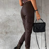 Pantalons cargo en simili cuir - élégants pantalons noirs pour femmes