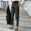 Pantalons cargo en simili cuir - élégants pantalons noirs pour femmes