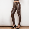 Pantalons en cuir - élégants pantalons ajustés marron pour femmes