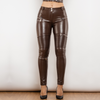 Pantalons en cuir - élégants pantalons ajustés marron pour femmes
