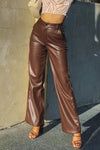 Pantalons en simili cuir - pantalons larges taille haute pour femme