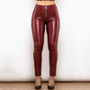 Pantalons skinny en cuir haute taille - élégants pantalons bourgogne pour femmes