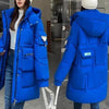 Parka d'hiver pour femmes - manteau long isolé bleu avec poches pratiques