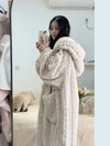 Peignoir à capuche en peluche - robe de bain crème pour femmes