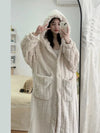 Peignoir à capuche en peluche - robe de bain crème pour femmes