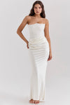 Robe cocktail corset sans bretelles ivoire - silhouette ajustée élégante pour les mariages et événements formels