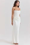 Robe cocktail corset sans bretelles ivoire - silhouette ajustée élégante pour les mariages et événements formels